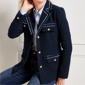NWT Talbots Contrast Trim Tweed Blazer Jacket Navy